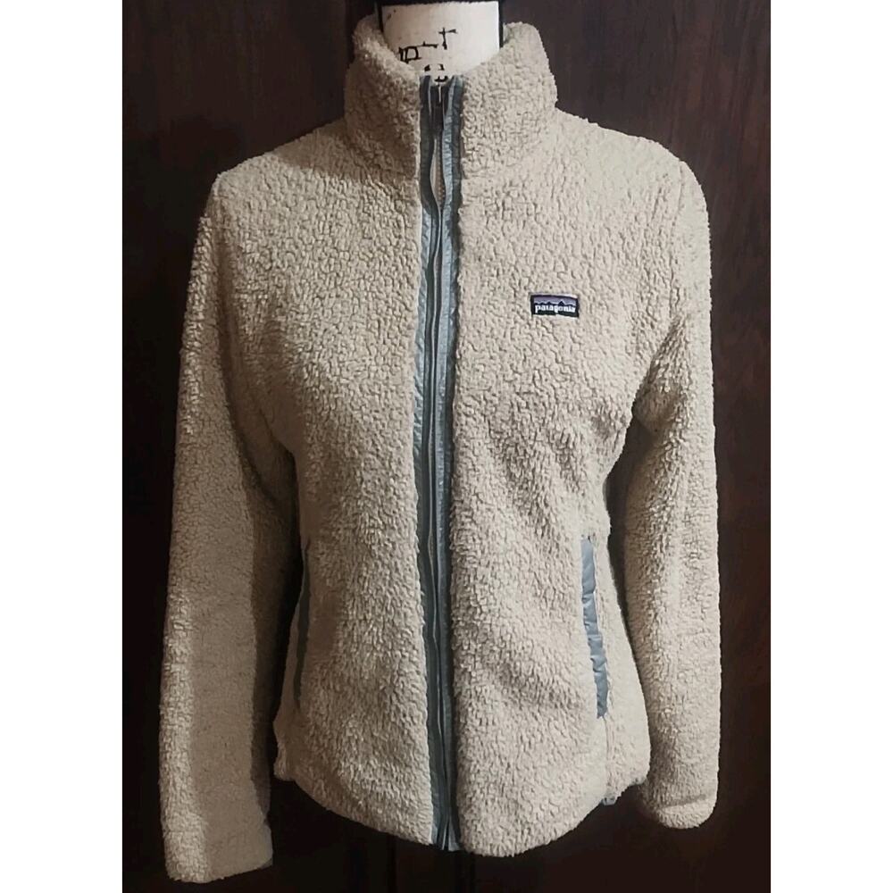 Patagonia Fleece Jacket Women's Medium Tan Turtle Neck Full Zip Soft Los Lobos
